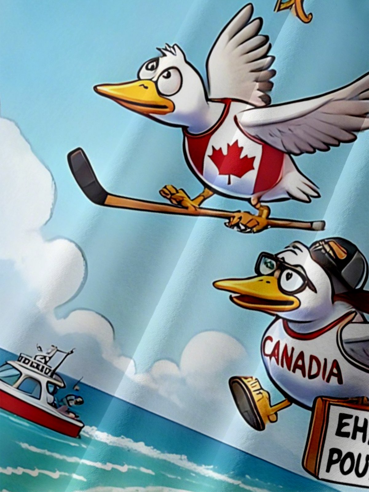 Moisture Wicking Canadian Cultural Vacation Birds of Prey Flag Chest Pocket Hawaiian Shirt