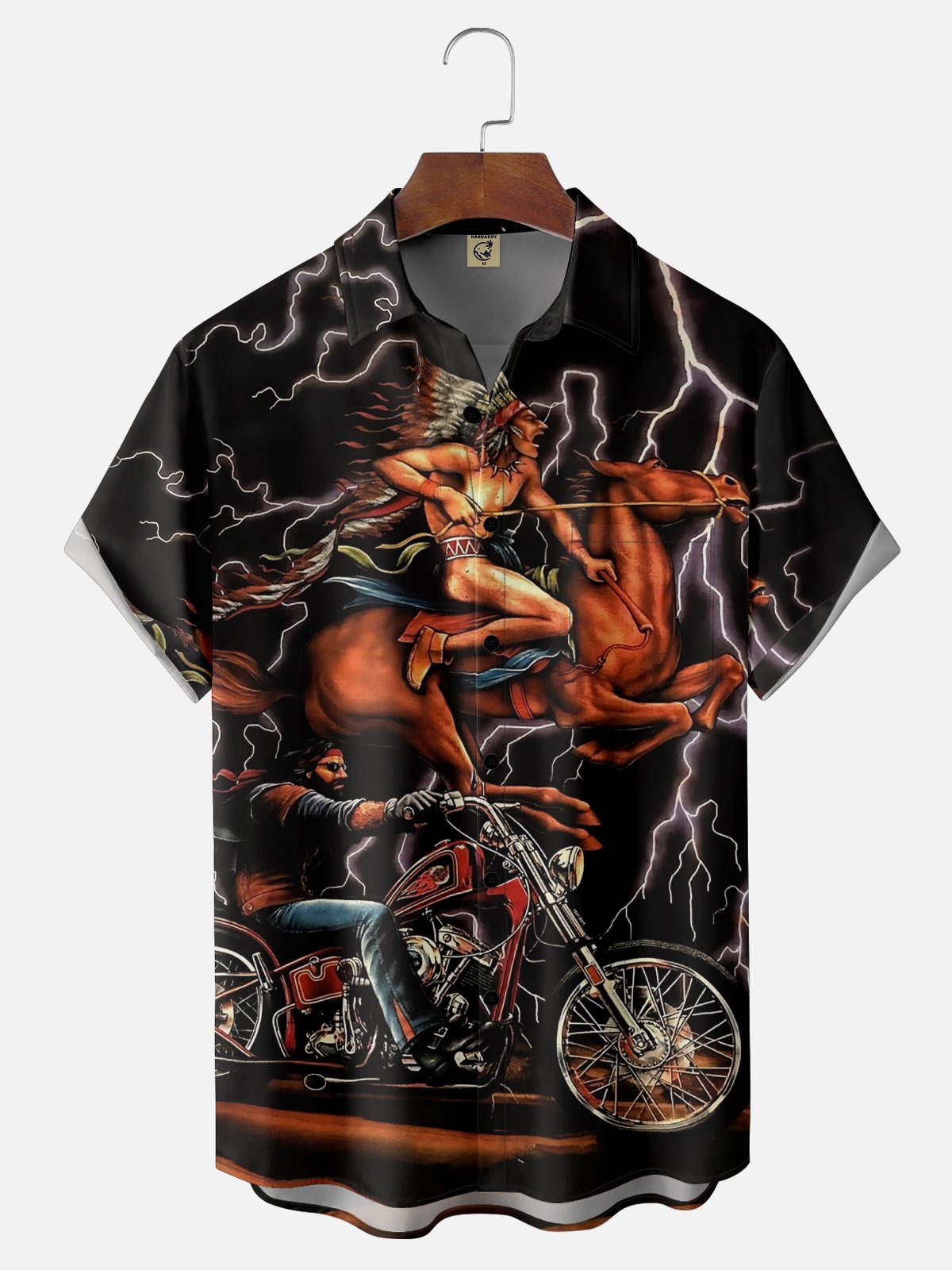 Moisture Wicking Ghost Rider Motorcycle Chest Pocket Hawaiian Shirt