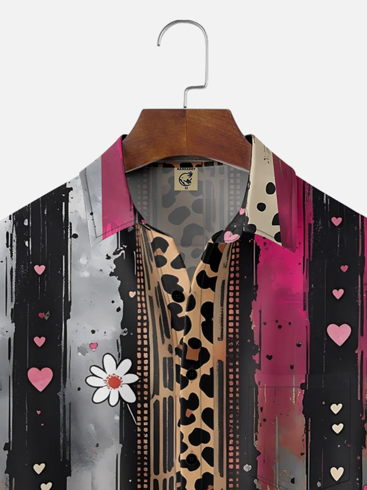 Moisture Wicking Striped Leopard Print Hawaiian Shirt with Chest Pocket