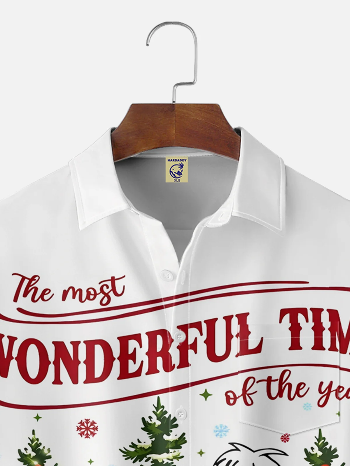 Big Size Moisture-Wicking Christmas Rudolph Santa Claus Christmas Tree Snowman Chest Pocket Hawaiian Shirt