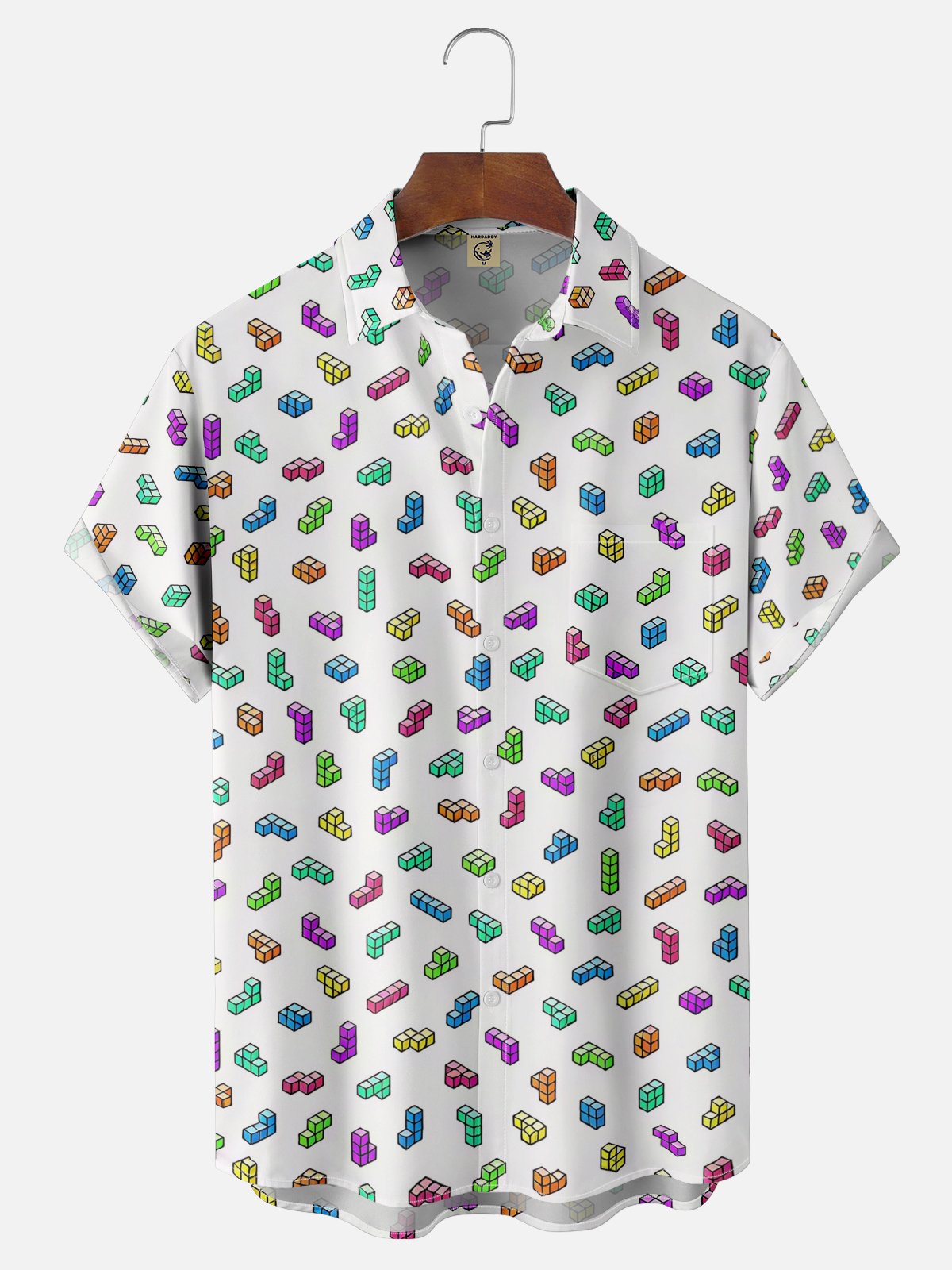 Moisture-wicking Retro Classic Game Blocks Chest Pocket Casual Shirt