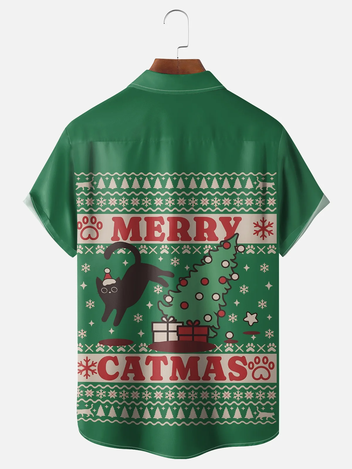 Moisture-wicking Christmas Cat Retro Fun Chest Pocket Casual Shirt