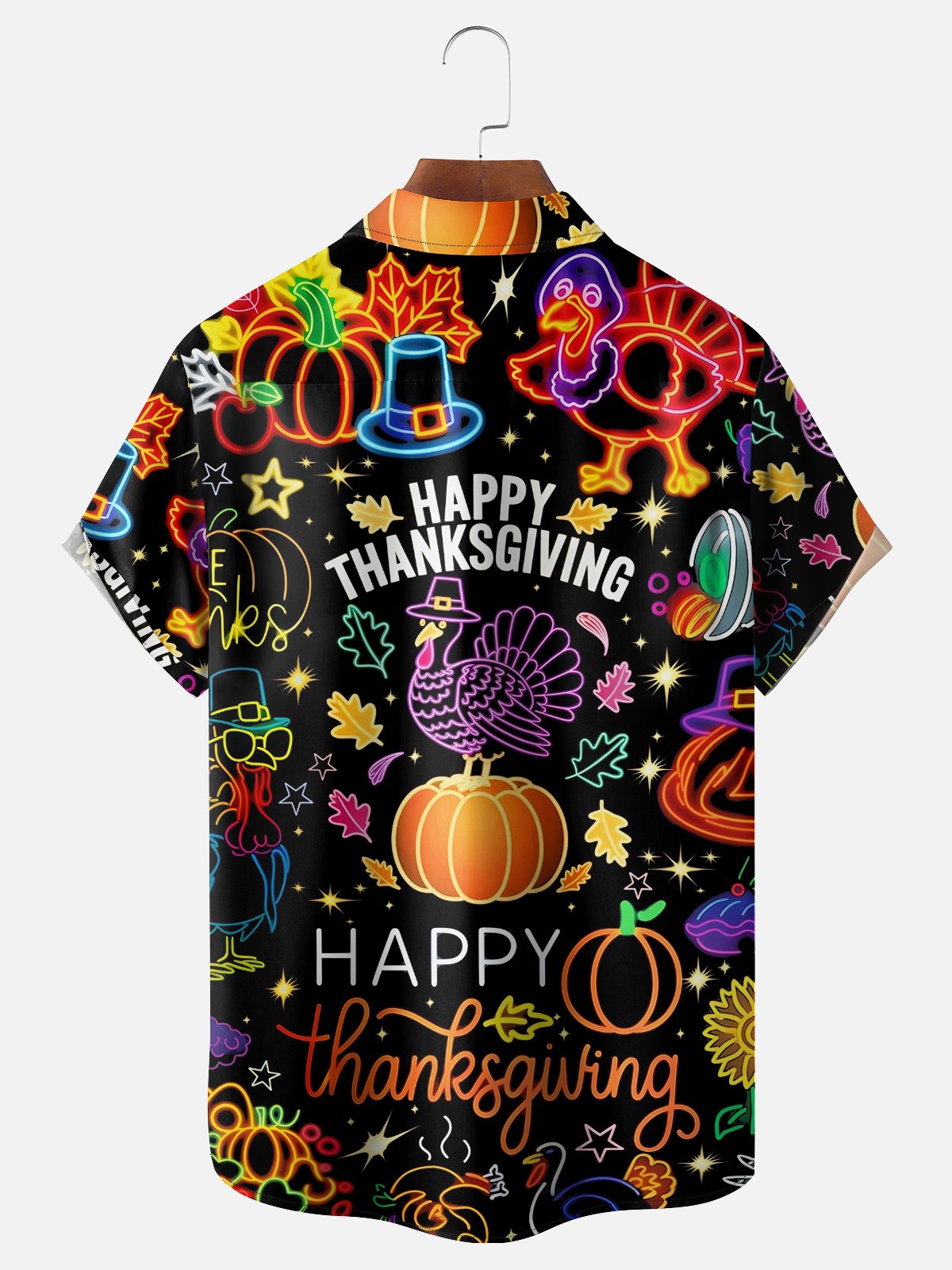 Moisture-wicking Thanksgiving Turkey Neon Sign Chest Pocket Casual Shirt