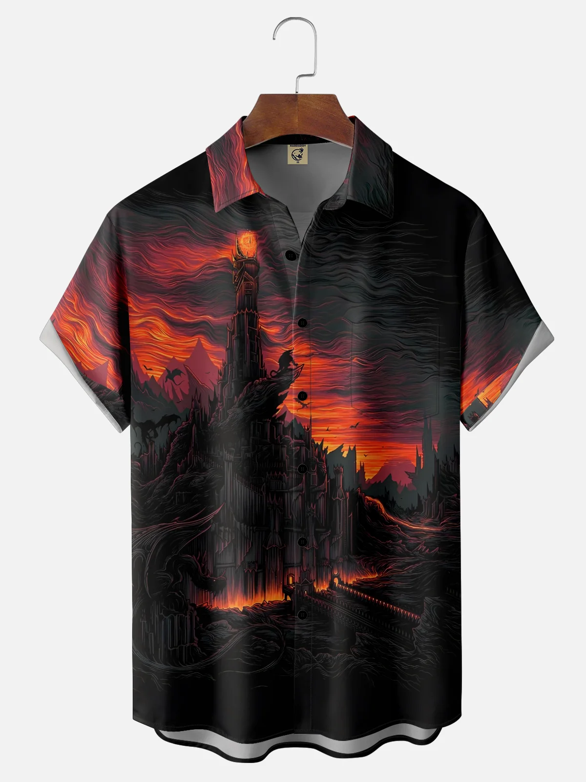 Moisture-wicking Fantasy Volcano Flame Darkness Chest Pocket Casual Shirt