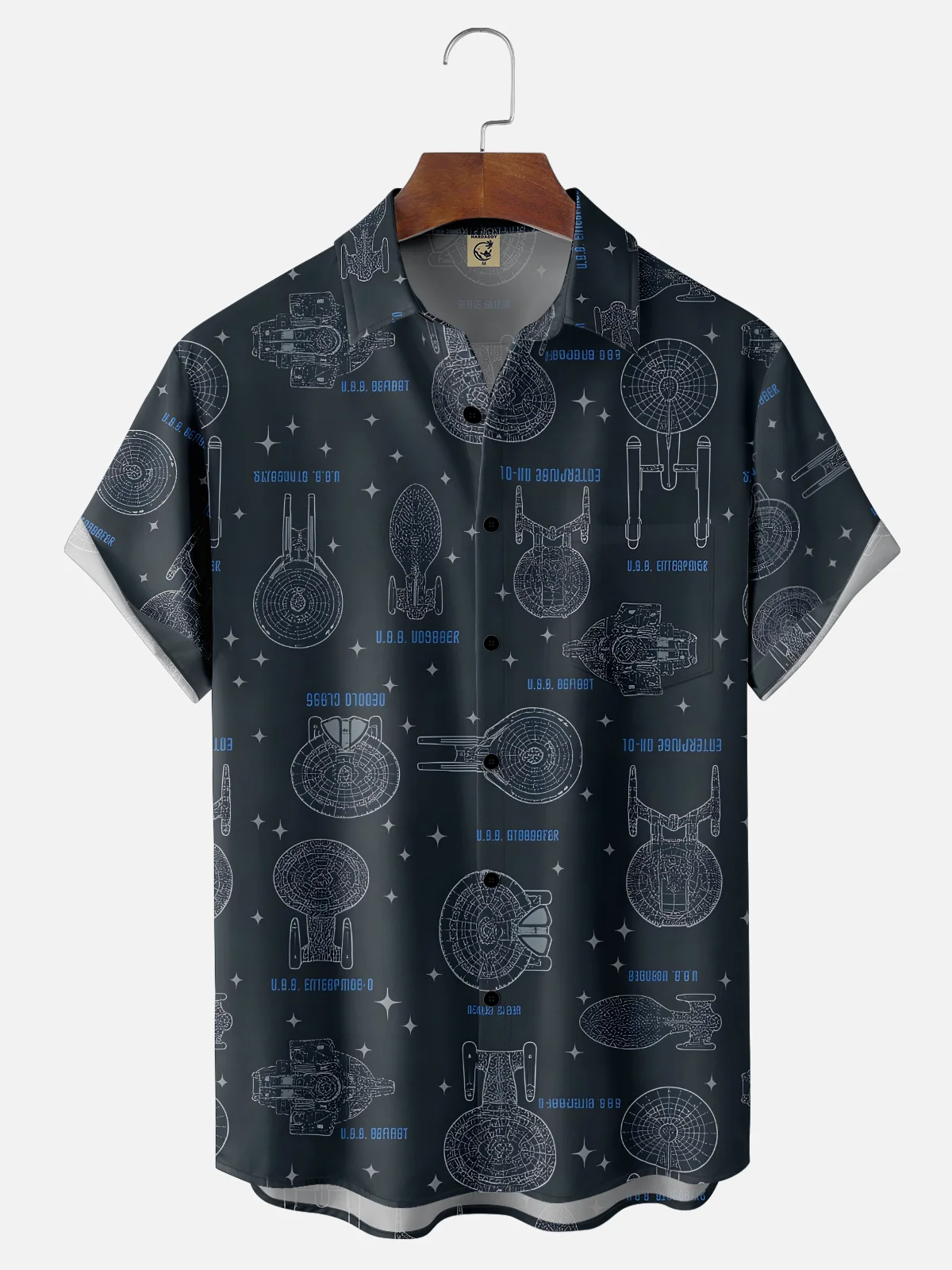 Moisture-wicking Stars Universe Spaceship Chest Pocket Casual Shirt