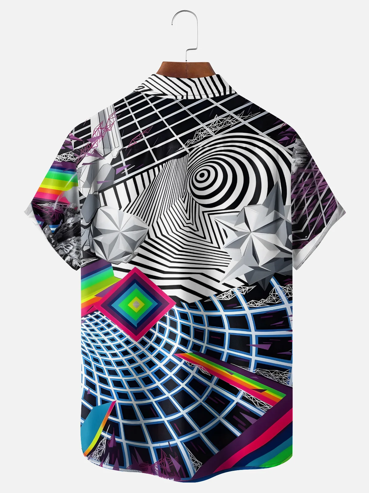 Moisture-wicking Retro Psychedelic Glitch Art Chest Pocket Casual Shirt