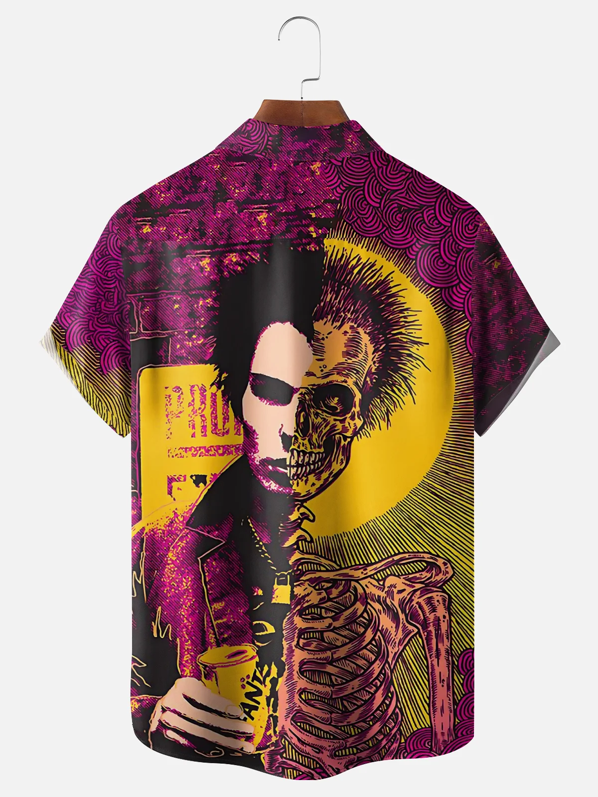 Moisture-wicking Music Festival Grunge Art Punk Skeleton Chest Pocket Casual Shirt