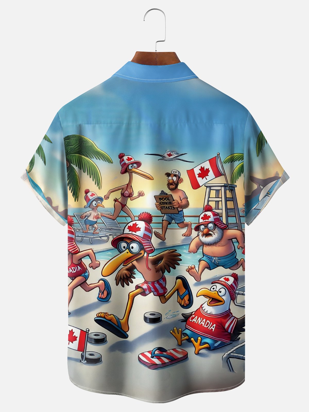 Moisture Wicking, Canadian Beach Vacation Chest Pocket Hawaiian Shirt