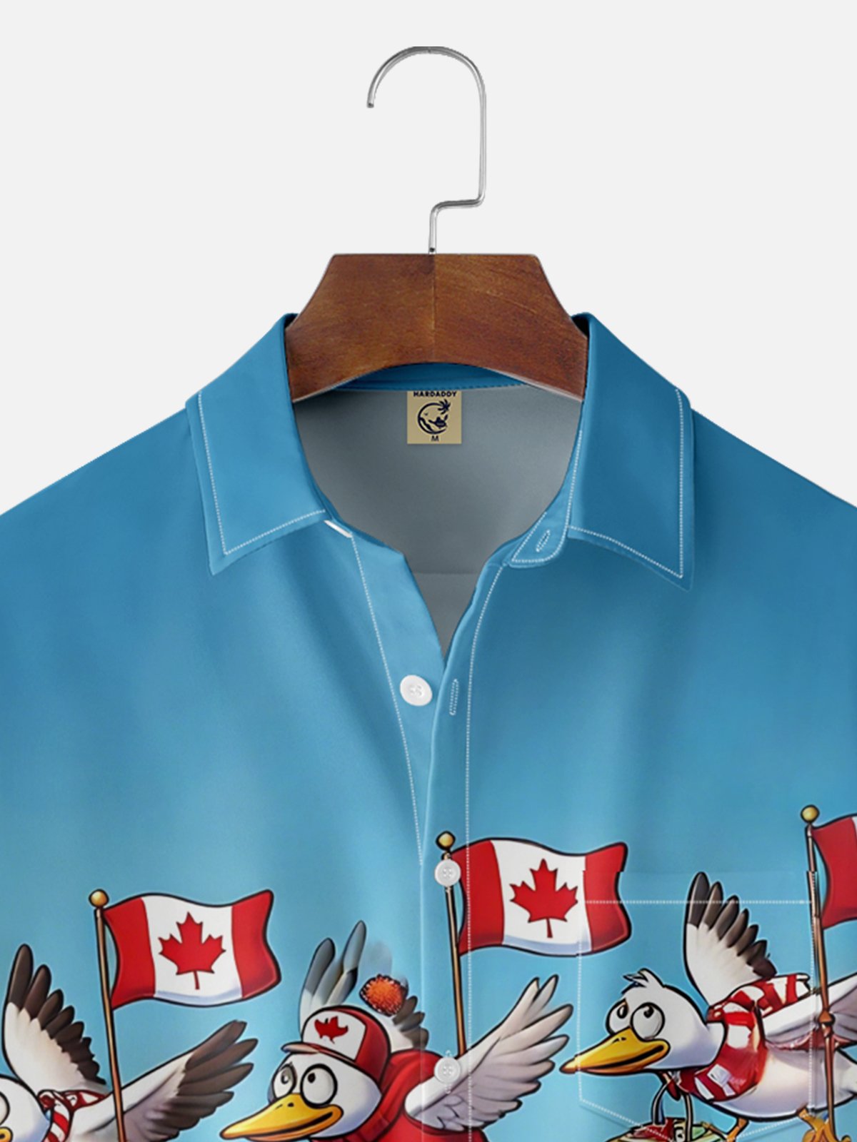 Moisture Wicking Canadian Cultural Vacation Birds of Prey Flag Chest Pocket Hawaiian Shirt