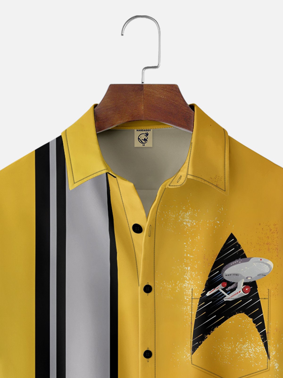 Moisture-wicking Star Spaceship Chest Pocket Bowling Shirt