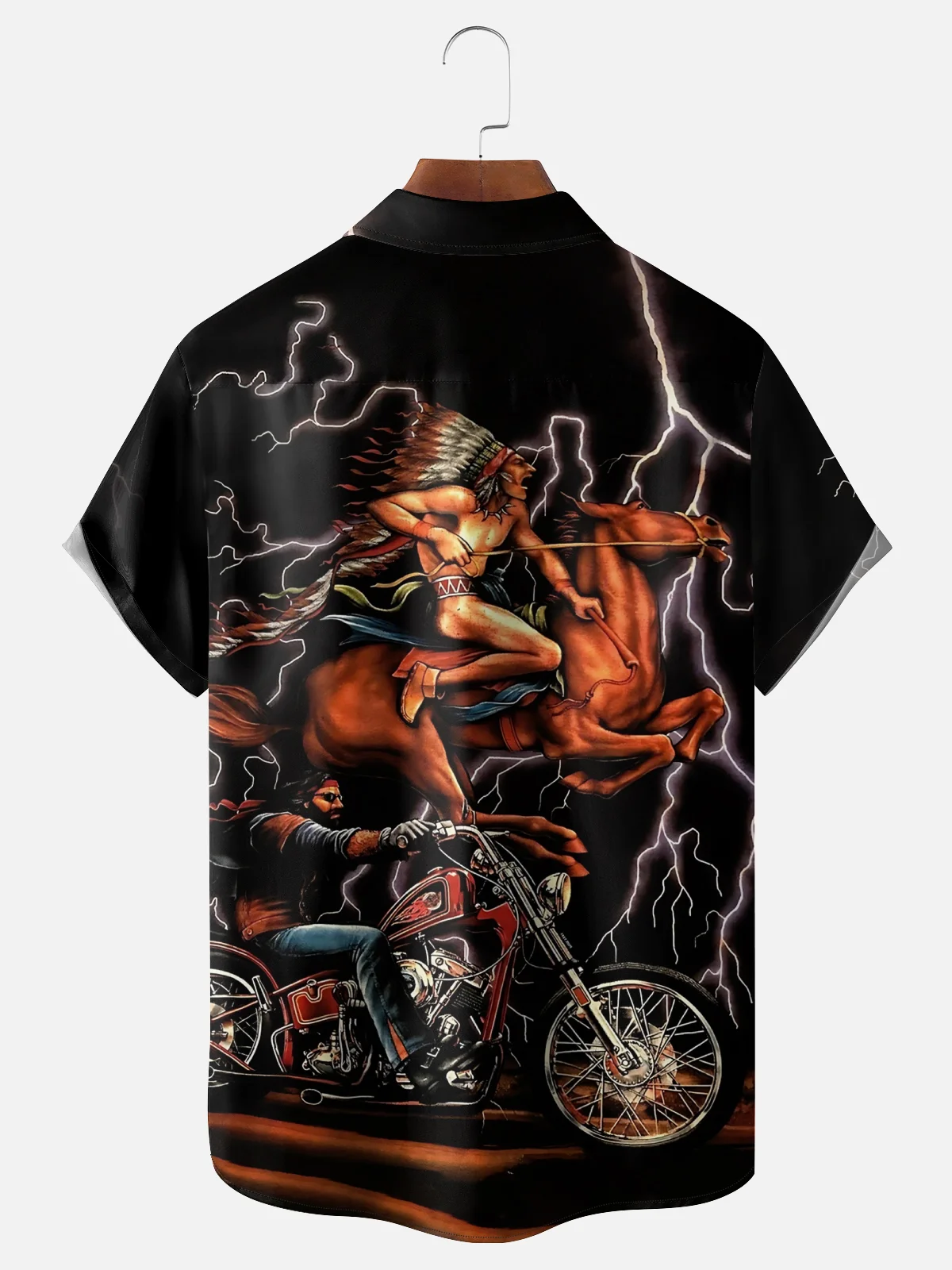 Moisture Wicking Ghost Rider Motorcycle Chest Pocket Hawaiian Shirt