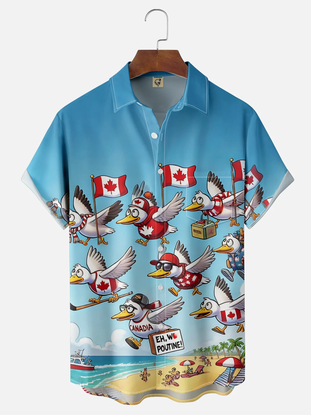 Moisture Wicking Canadian Cultural Vacation Birds of Prey Flag Chest Pocket Hawaiian Shirt