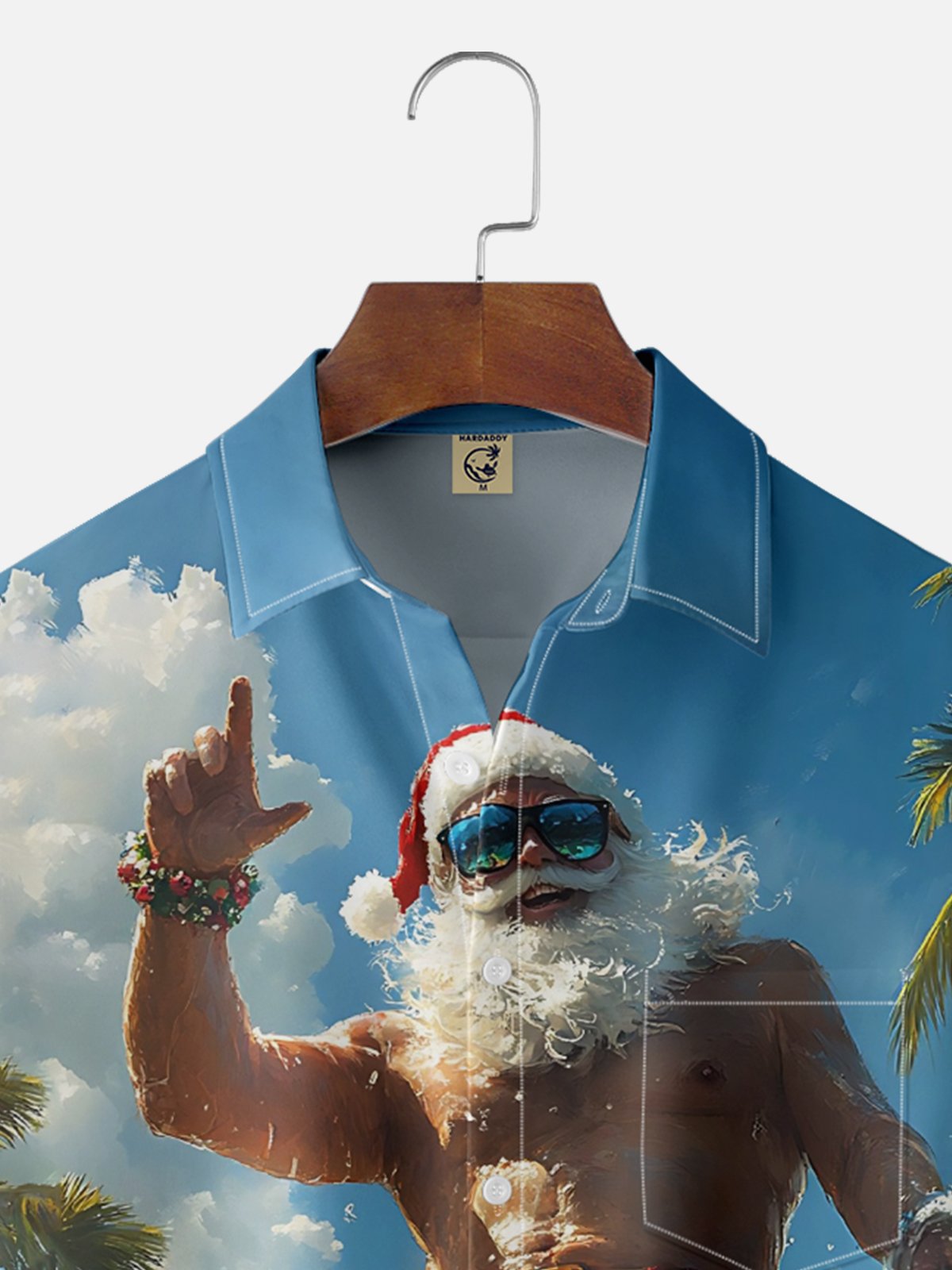 Moisture-wicking Christmas Santa Claus Fun Surfing Chest Pocket Casual Shirt