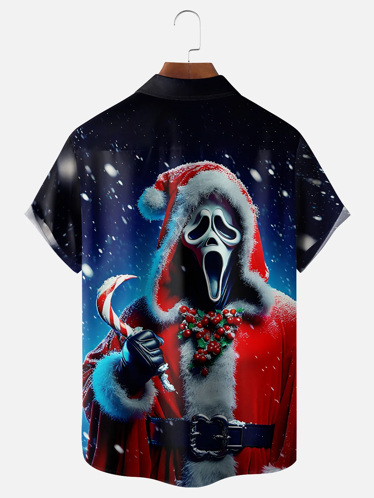 Moisture-wicking Christmas Candy Cane Mask Chest Pocket Casual Shirt