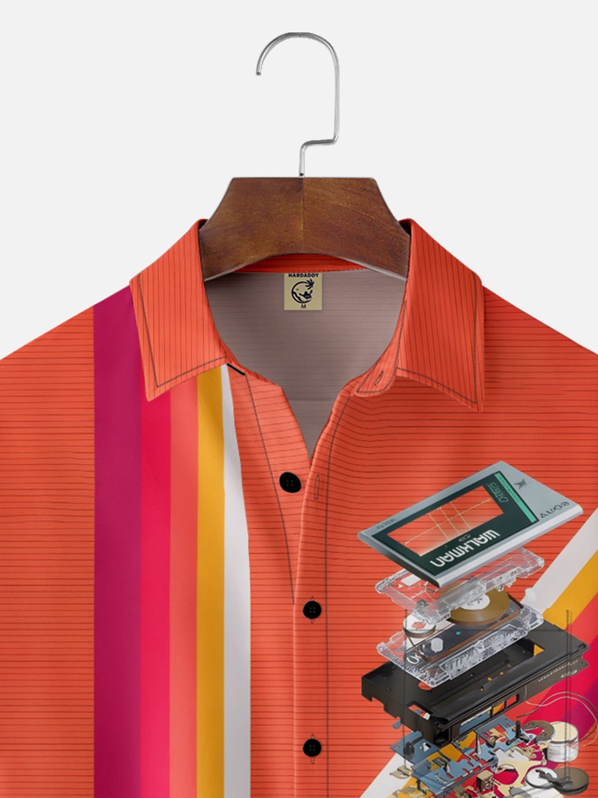 Moisture-wicking Retro Music Instrument Tapes Chest Pocket Bowling Shirt