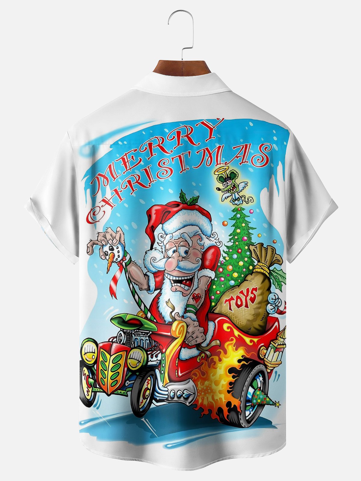 Moisture Wicking Merry Christmas Vintage Flame Car Chest Pocket Hawaiian Shirt