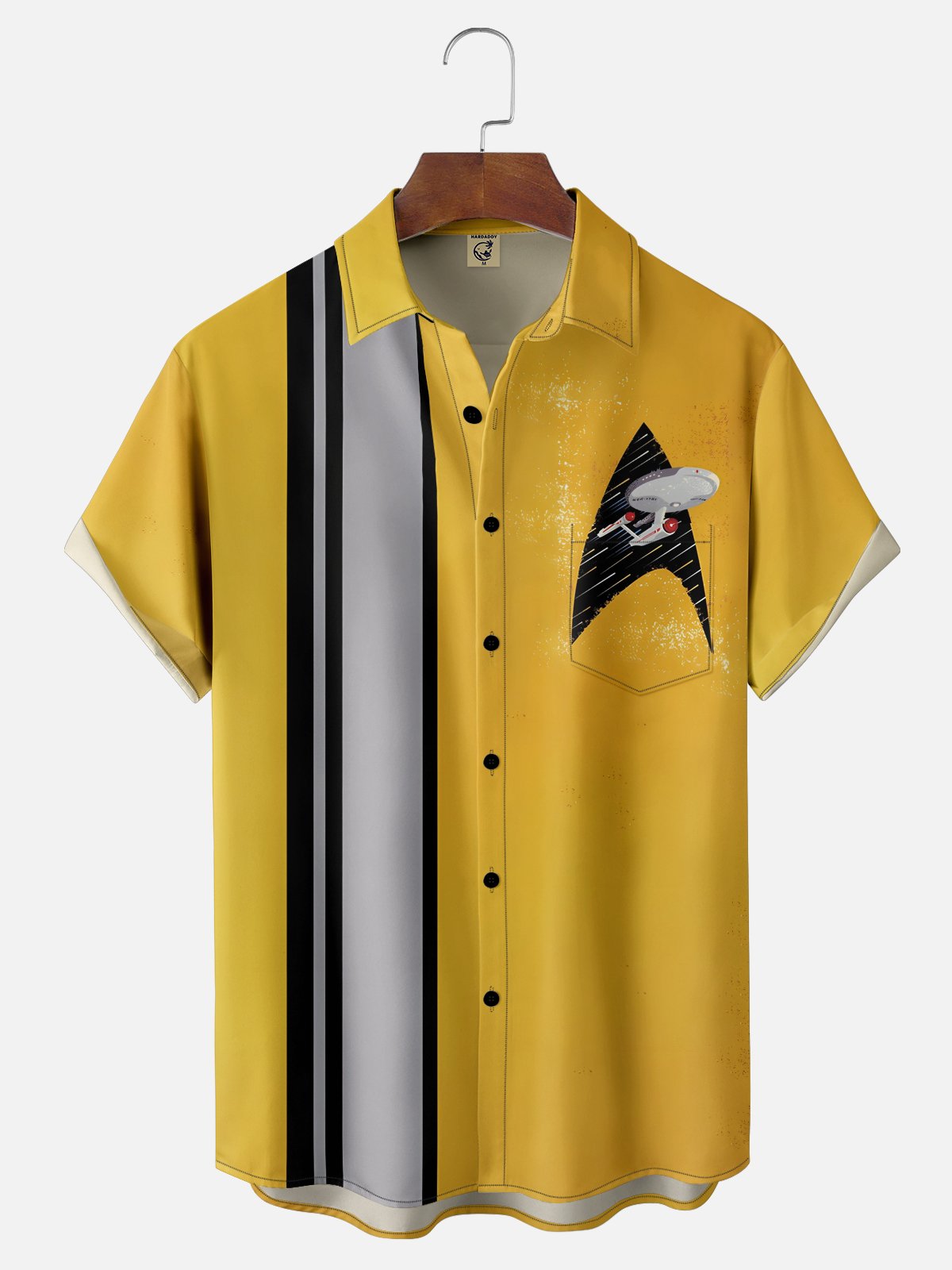 Moisture-wicking Star Spaceship Chest Pocket Bowling Shirt