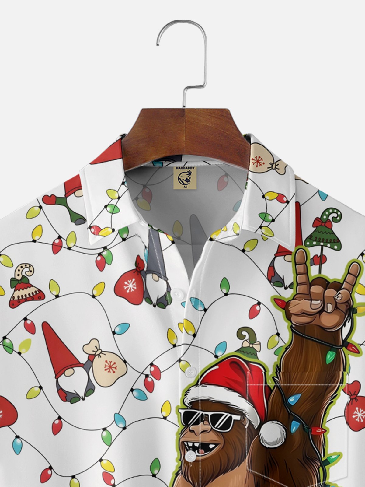 Moisture-wicking Christmas Bigfoot Gnome Lights Chest Pocket Casual Shirt