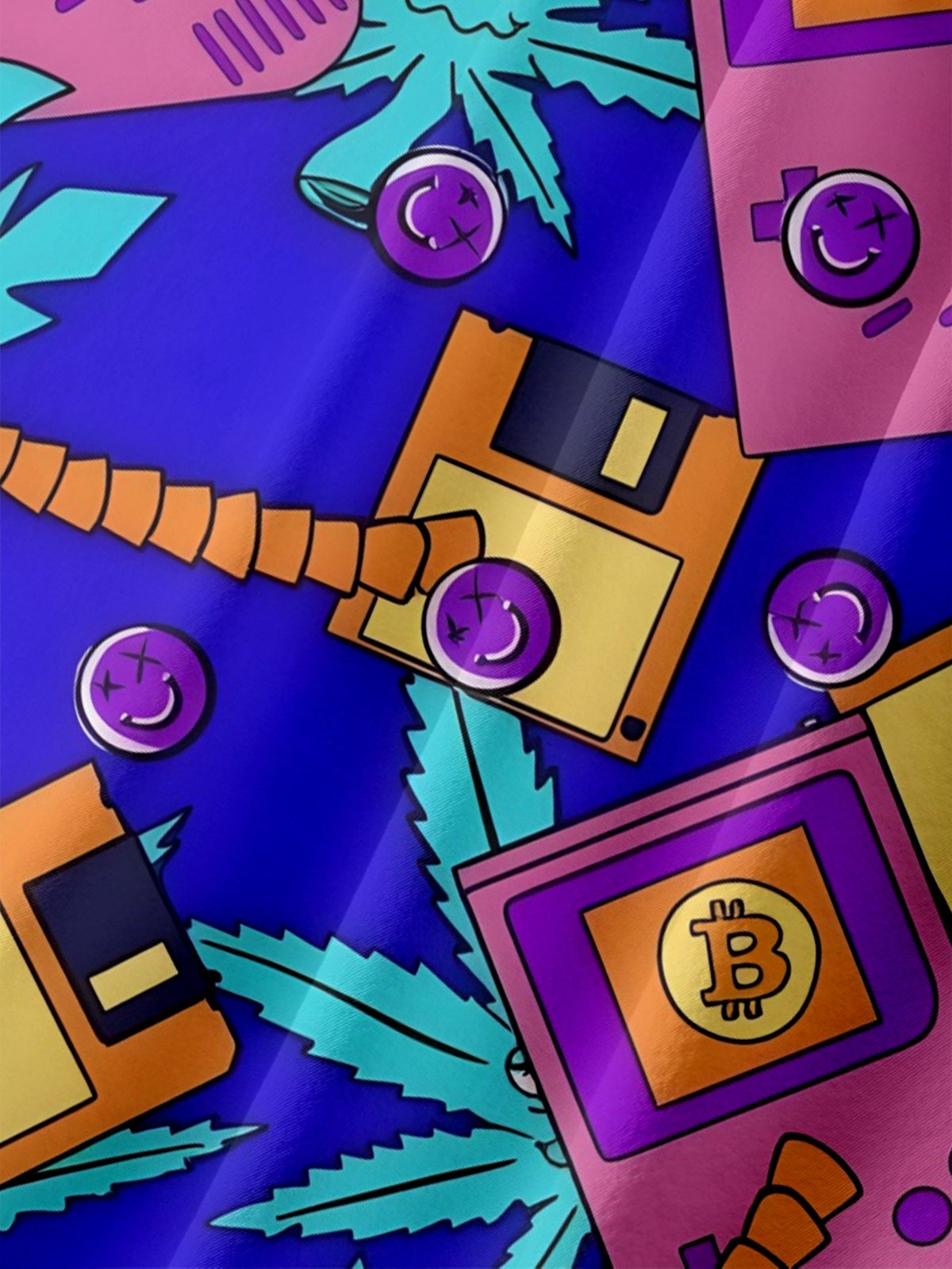 Moisture-wicking Retro Game Console Coconut Tree Chest Pocket Casual Shirt