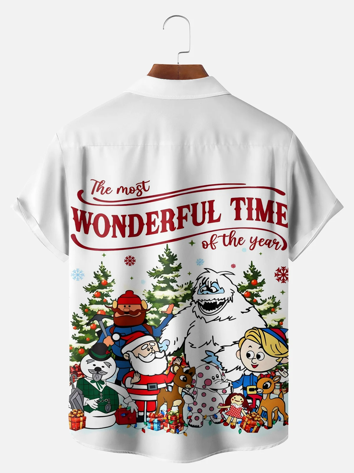 Big Size Moisture-Wicking Christmas Rudolph Santa Claus Christmas Tree Snowman Chest Pocket Hawaiian Shirt