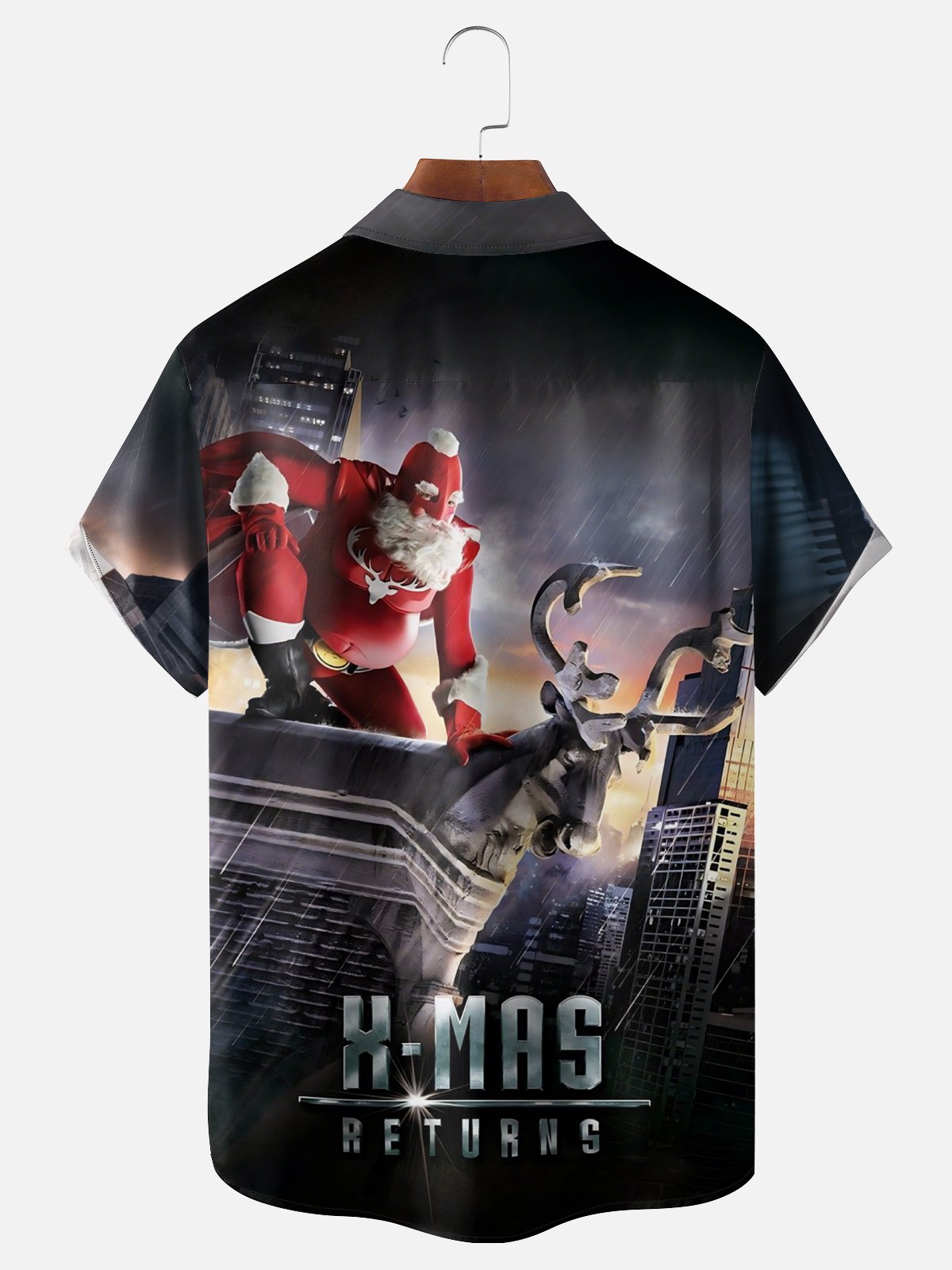 Moisture-wicking Christmas Santa Claus Fun "H-MAS RETURNS" Chest Pocket Casual Shirt