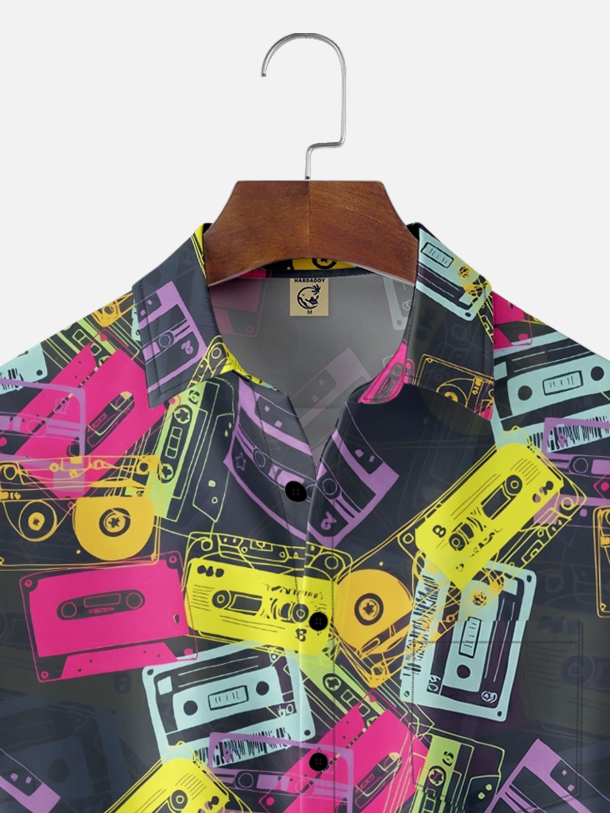 Moisture-wicking Retro Music Instrument Tapes Chest Pocket Casual Shirt