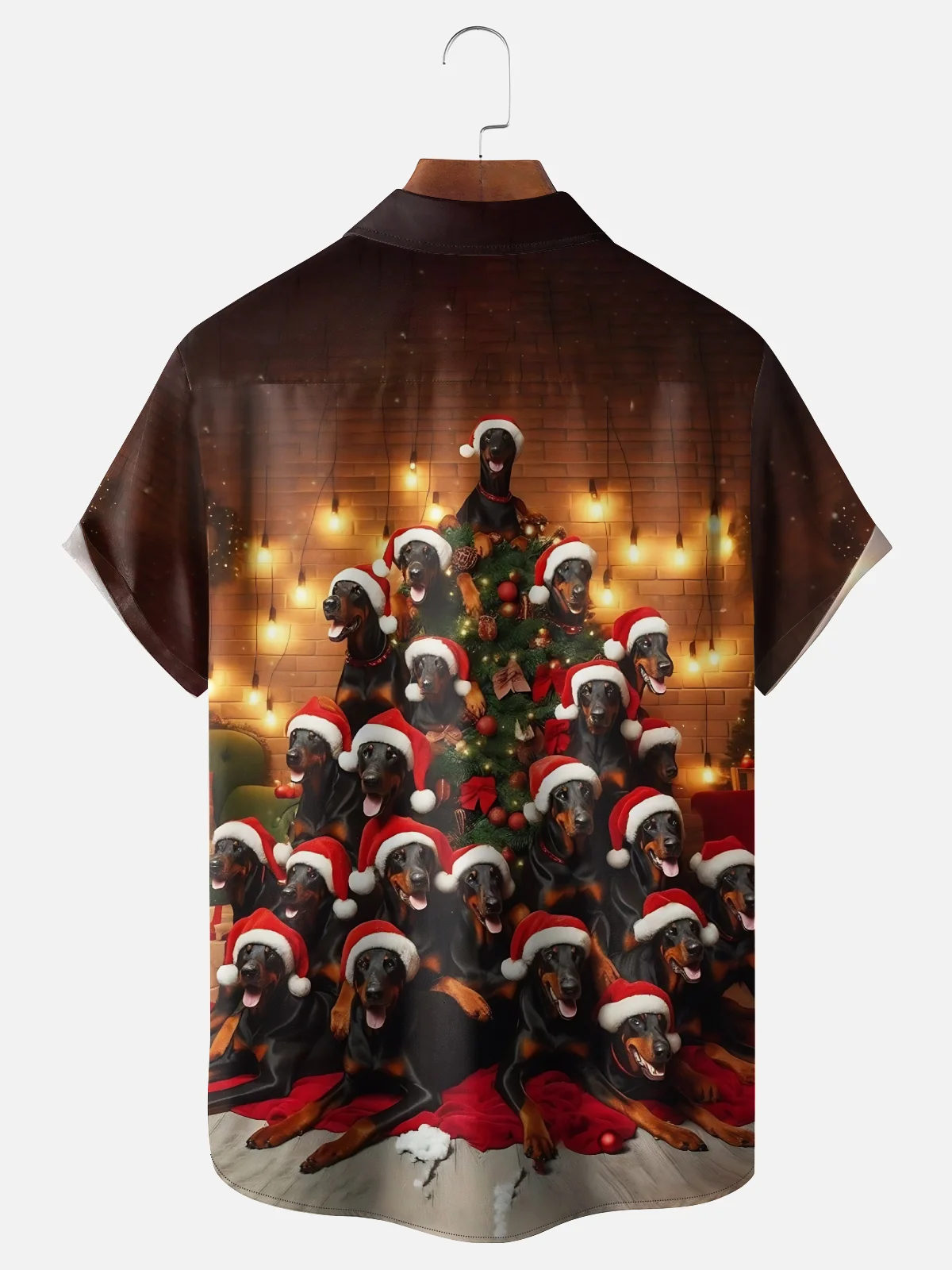 Moisture-wicking Christmas Dog Christmas Tree Art Fun Chest Pocket Casual Shirt