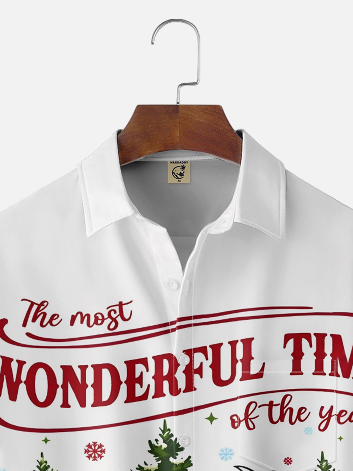 Tall Size Moisture-Wicking Christmas Rudolph Santa Claus Christmas Tree Snowman Chest Pocket Hawaiian Shirt