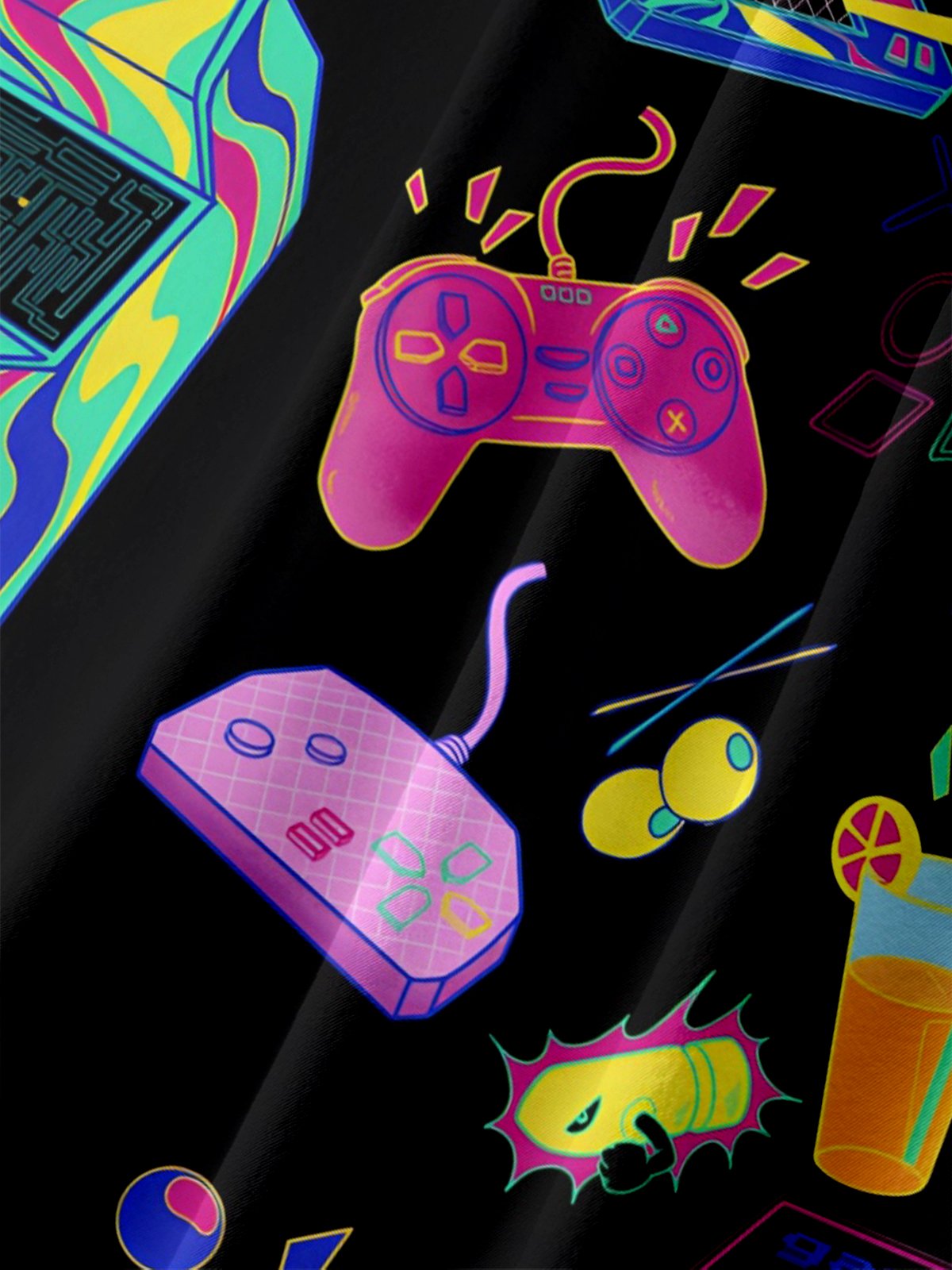 Moisture-wicking Retro Game Console Neon Chest Pocket Casual Shirt