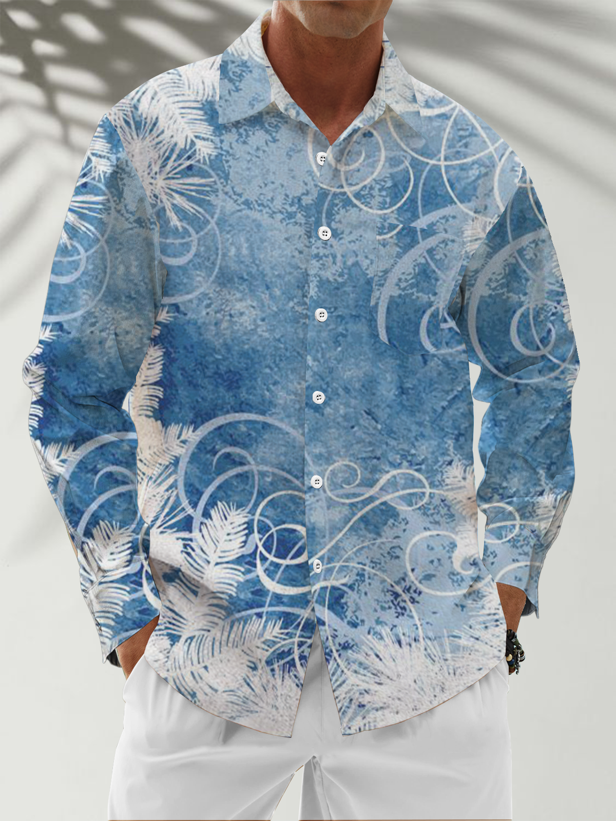 Moisture Wicking Snowflake Plant Chest Pocket Long Sleeved Shirt
