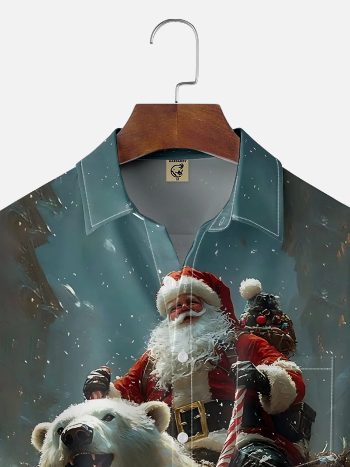 Moisture-wicking Christmas Santa Polar Bear Chest Pocket Casual Shirt