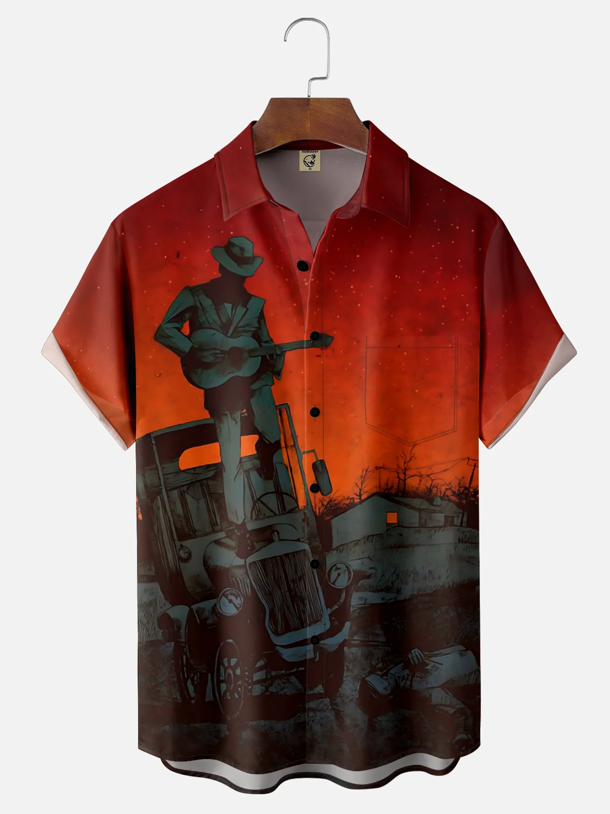 Moisture-wicking Music Festival Folk Art Country Folk Chest Pocket Casual Shirt