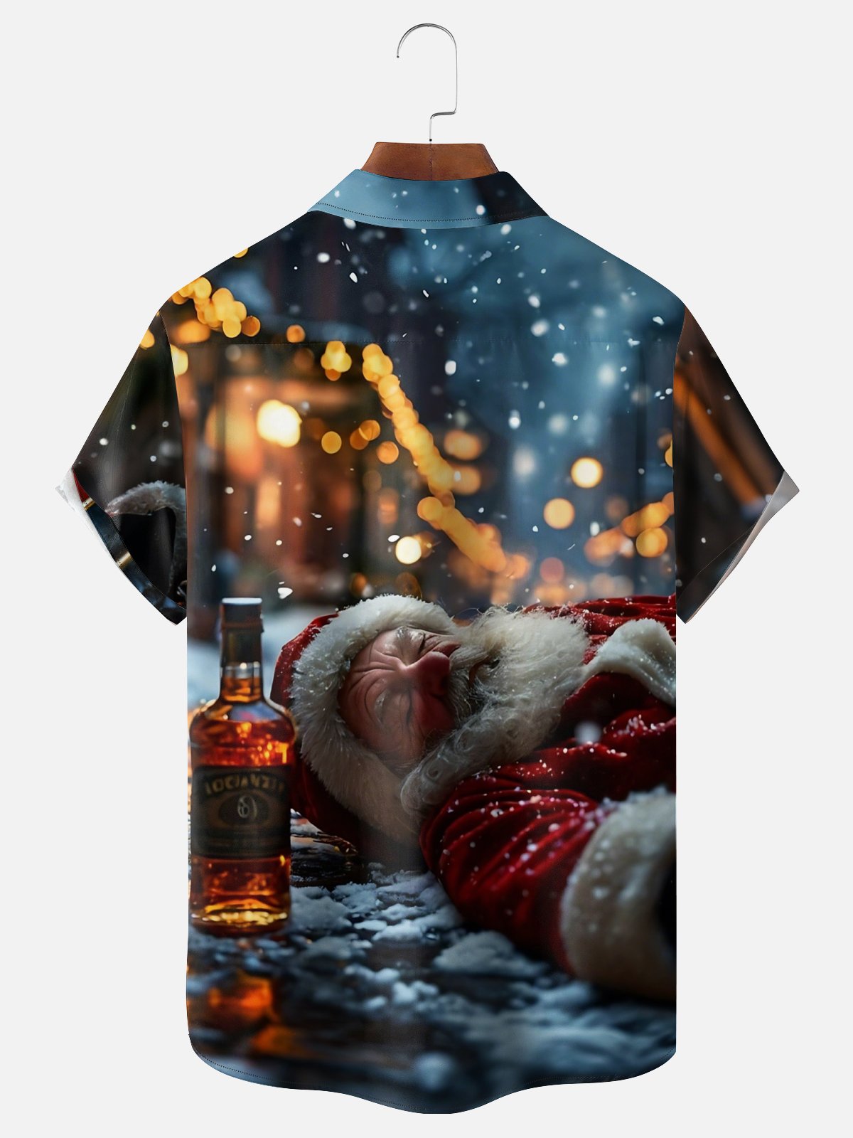 Moisture-wicking Christmas Santa Whisky Chest Pocket Casual Shirt