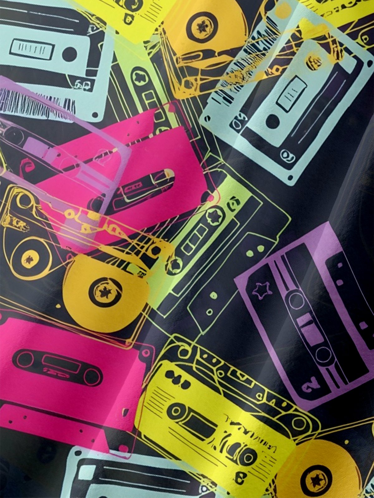 Moisture-wicking Retro Music Instrument Tapes Chest Pocket Casual Shirt