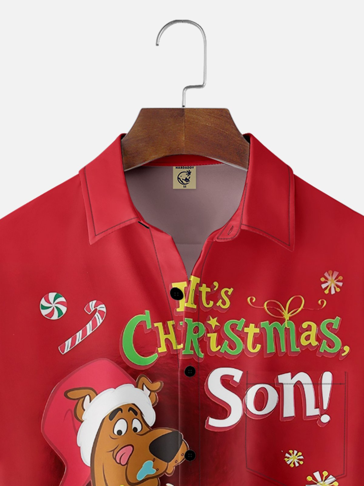 Moisture-wicking Christmas Dog Art Fun Chest Pocket Casual Shirt