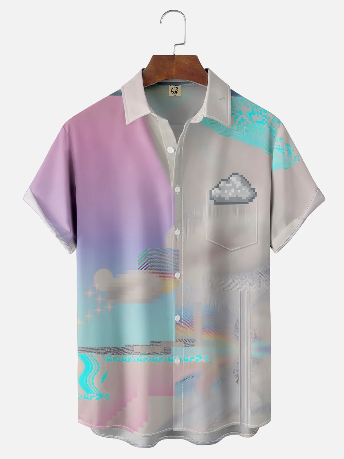 Moisture-wicking Retro Glitch Art Gradient Psychedelic Chest Pocket Casual Shirt
