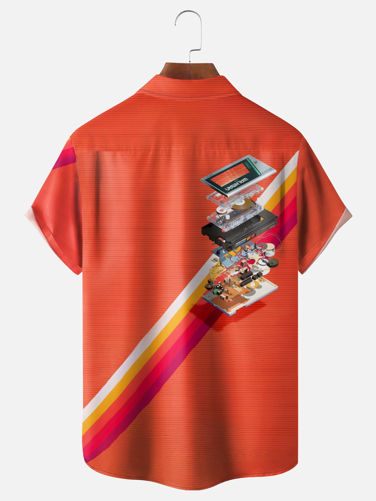 Moisture-wicking Retro Music Instrument Tapes Chest Pocket Bowling Shirt