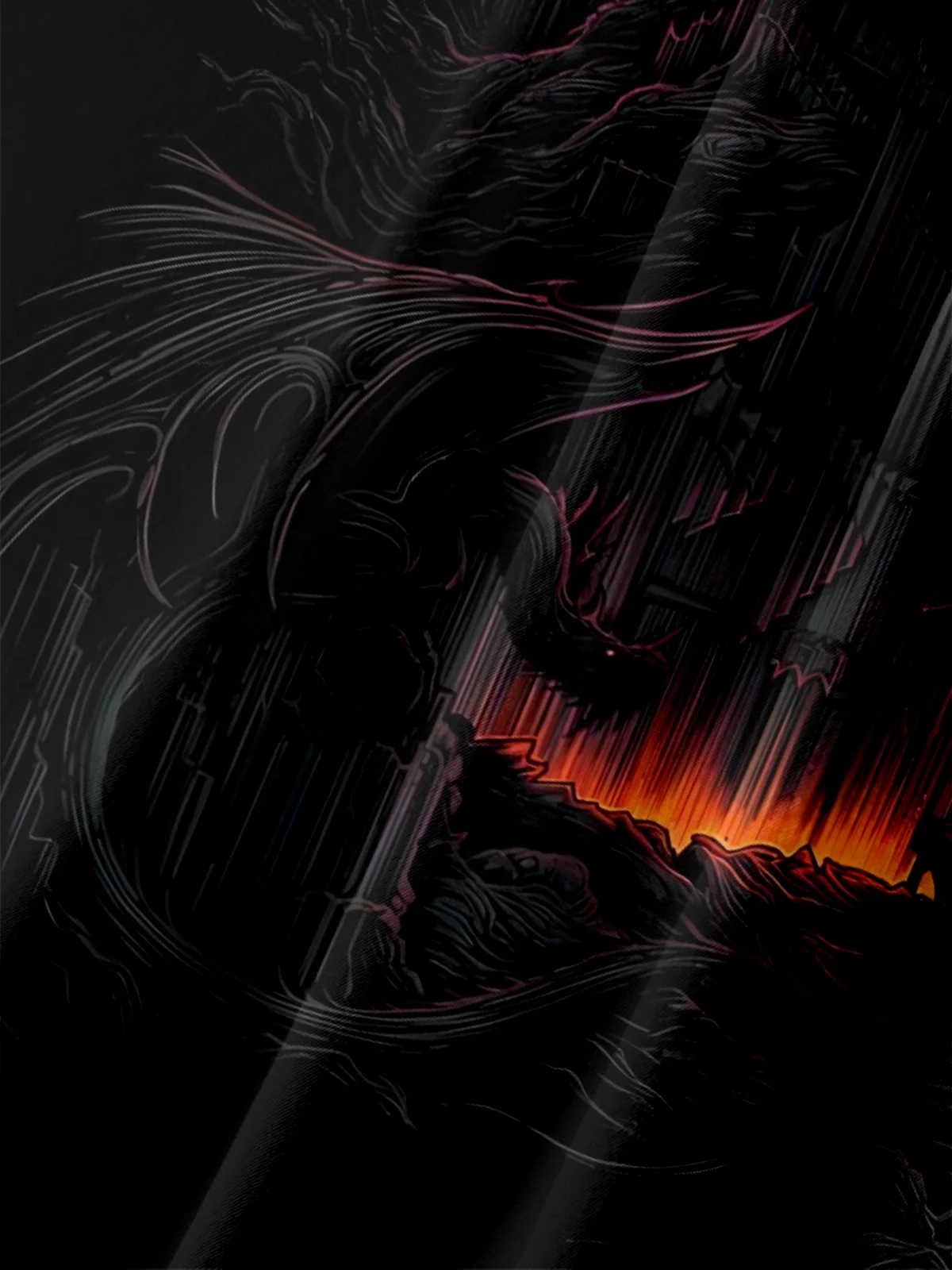 Moisture-wicking Fantasy Volcano Flame Darkness Chest Pocket Casual Shirt