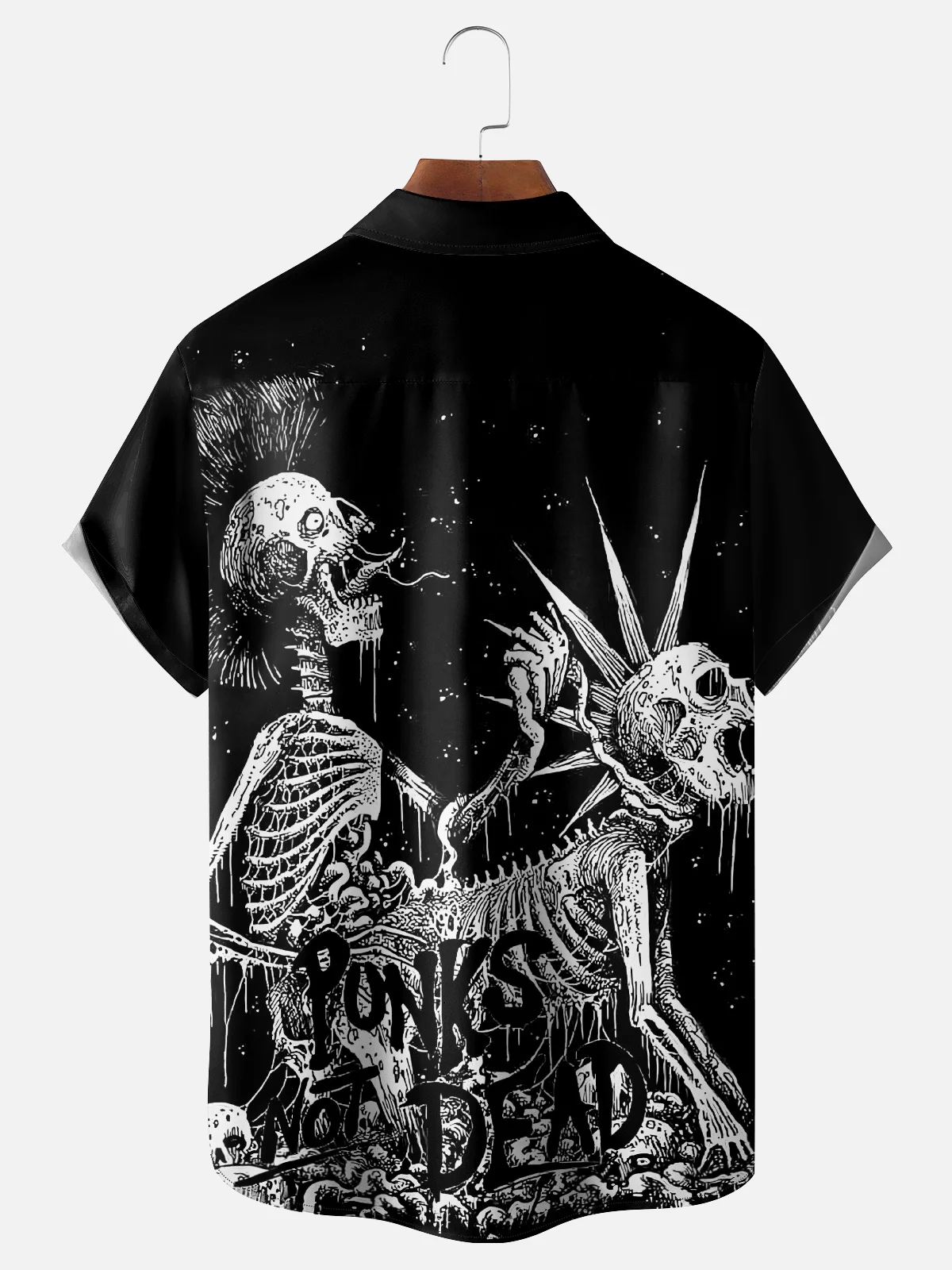 Moisture-wicking Music Festival Grunge Art Punk Skeleton Chest Pocket Casual Shirt