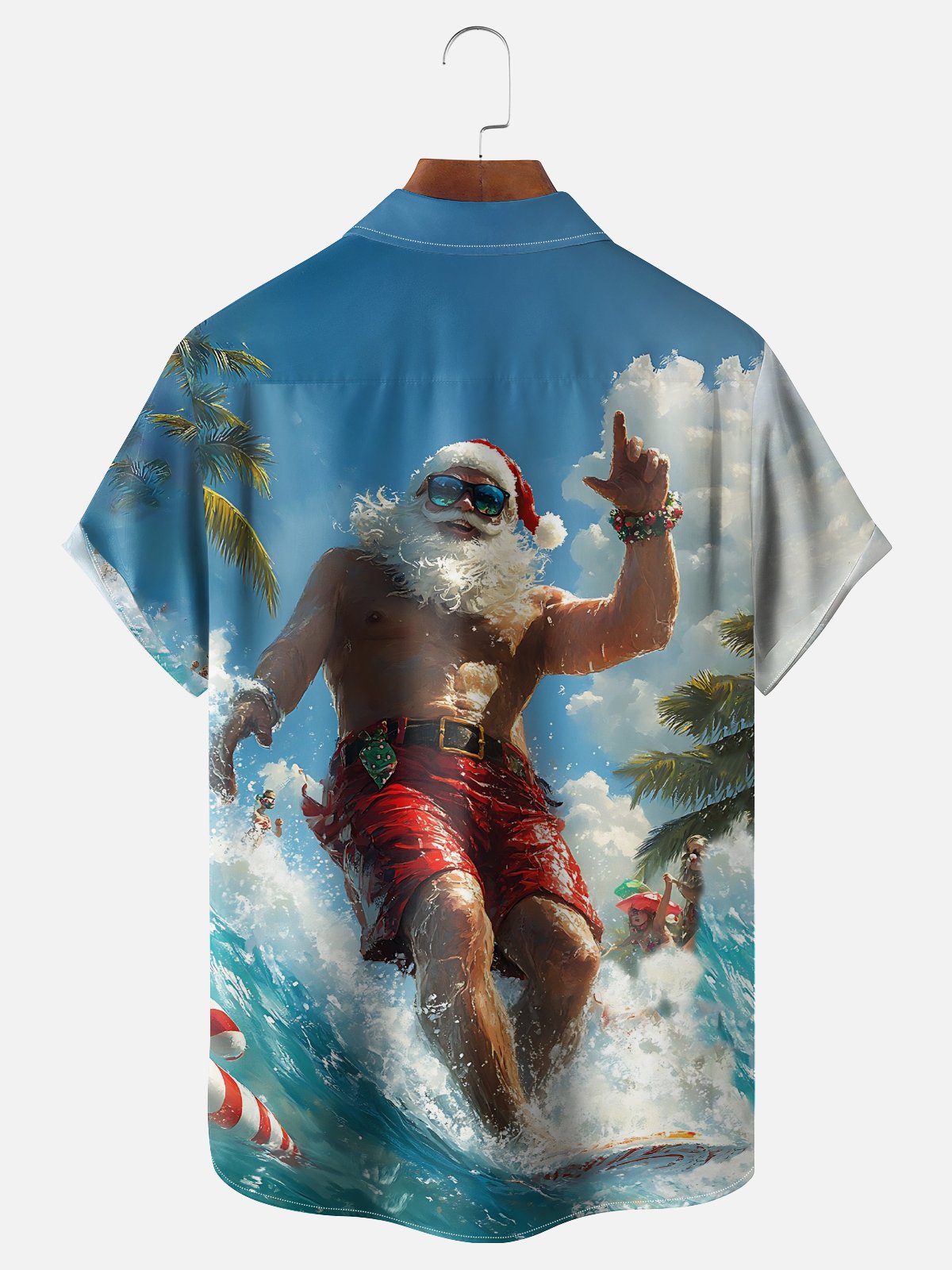Moisture-wicking Christmas Santa Claus Fun Surfing Chest Pocket Casual Shirt
