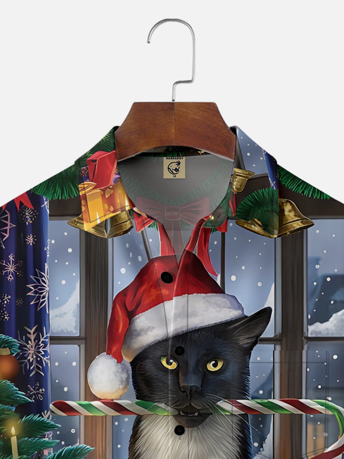 Moisture-wicking Christmas Cat Candy Cane Chest Pocket Casual Shirt