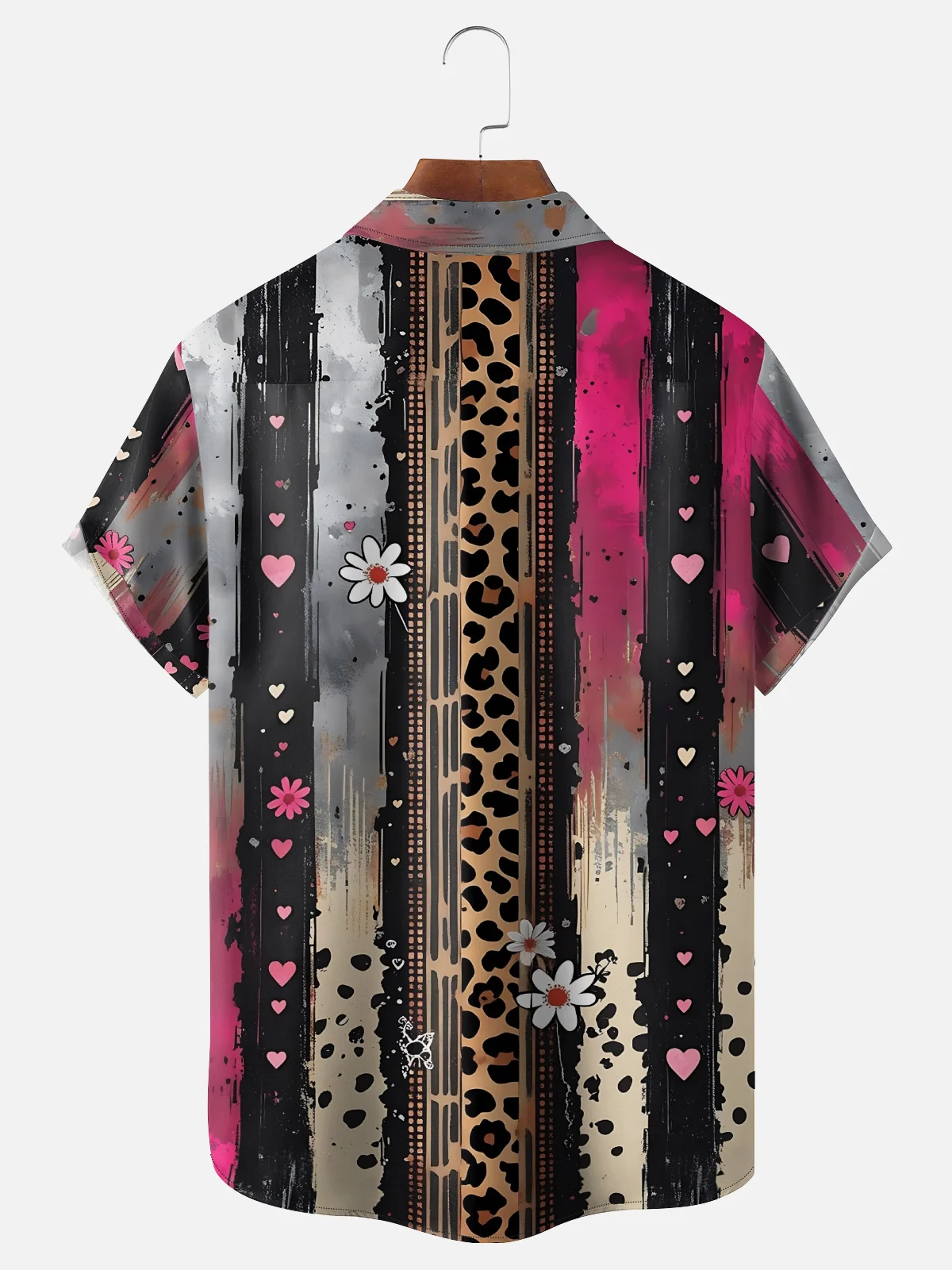 Moisture Wicking Striped Leopard Print Hawaiian Shirt with Chest Pocket