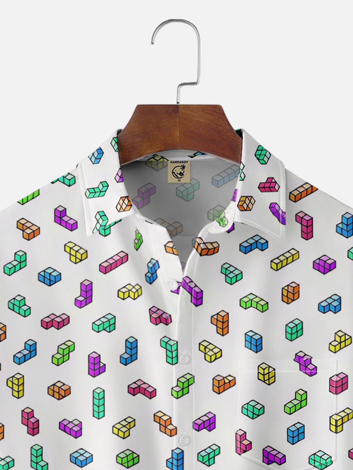 Moisture-wicking Retro Classic Game Blocks Chest Pocket Casual Shirt