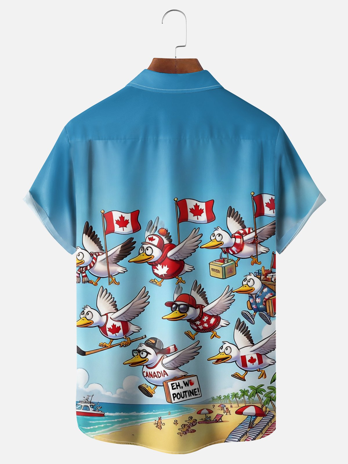 Moisture Wicking Canadian Cultural Vacation Birds of Prey Flag Chest Pocket Hawaiian Shirt