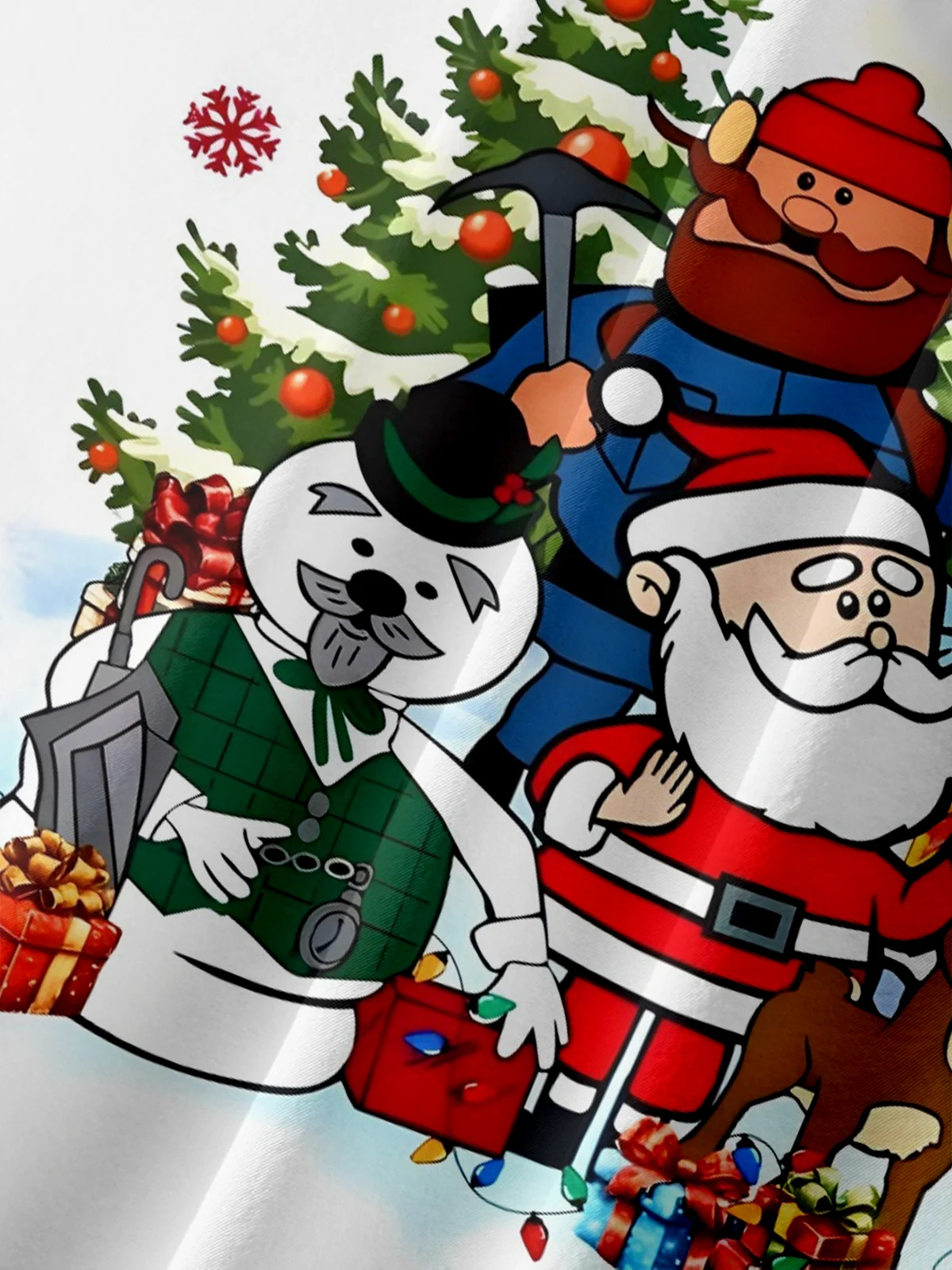 Tall Size Moisture-Wicking Christmas Rudolph Santa Claus Christmas Tree Snowman Chest Pocket Hawaiian Shirt