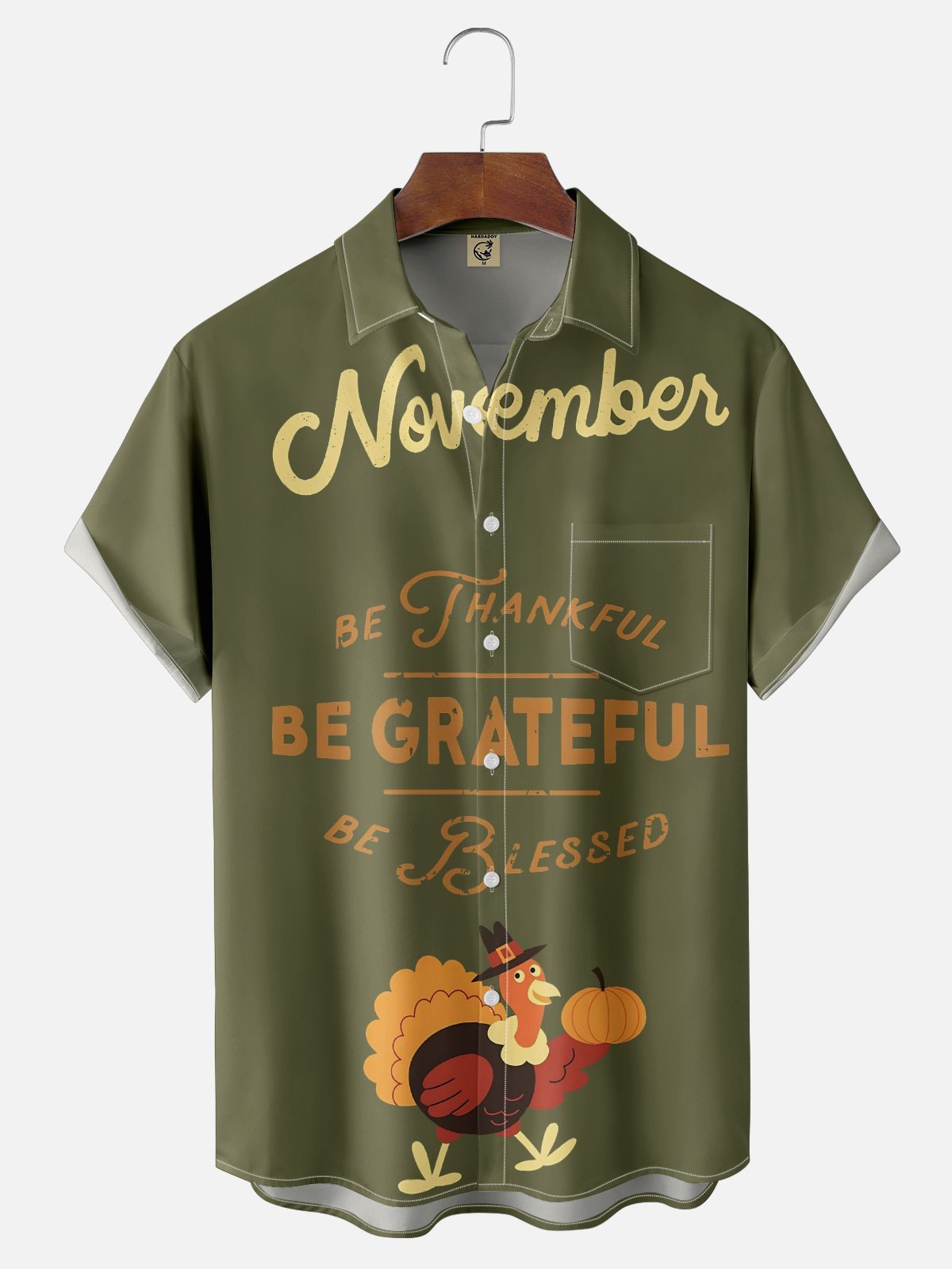 Moisture-wicking Thanksgiving Turkey Art Chest Pocket Casual Shirt