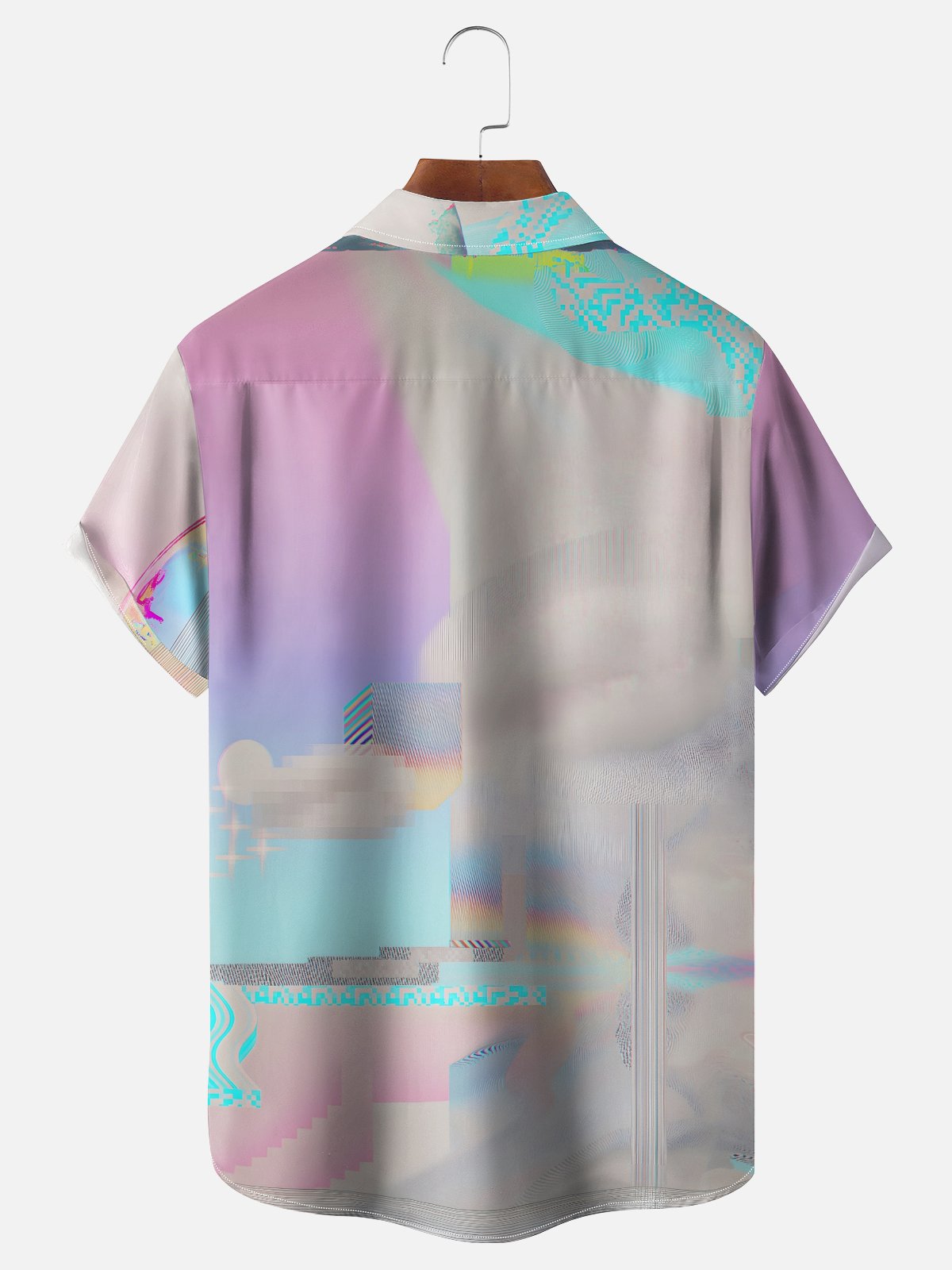 Moisture-wicking Retro Glitch Art Gradient Psychedelic Chest Pocket Casual Shirt