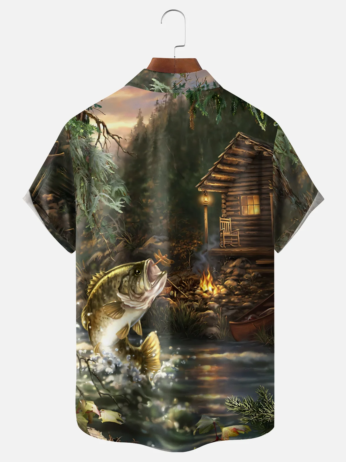 Moisture-Wicking Outdoor Gradient Iakeside Fishing Chest Pocket Hawaiian Shirt