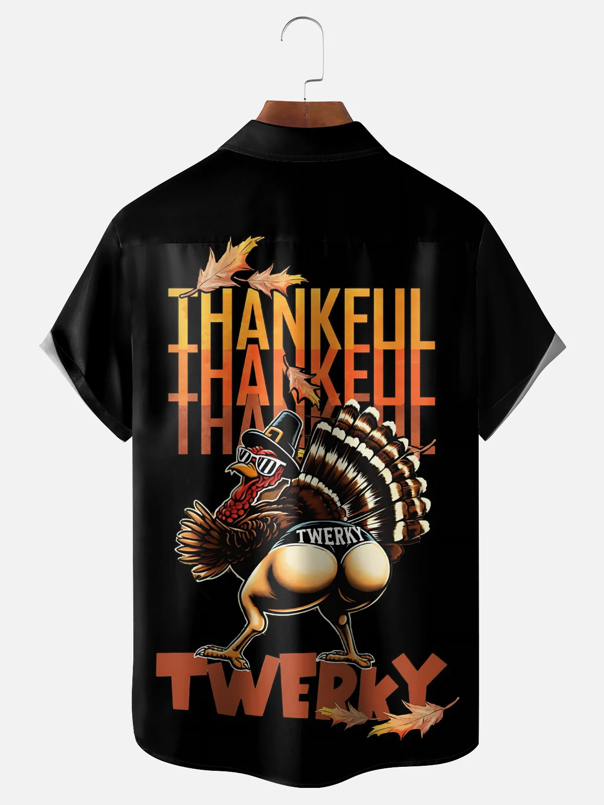 Moisture Wicking Thanksgiving Turkey Chest Pocket Hawaiian Shirt