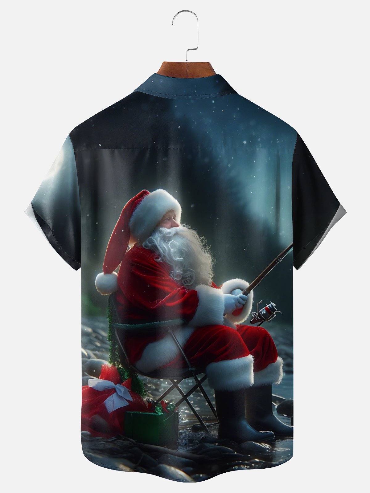 Moisture-Wicking Outdoor Santa Fishing Chest Pocket Hawaiian Shirt